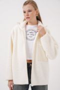 55446 Fermuarlı Oversize Peluş Mont - Bej resmi